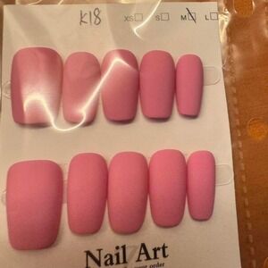 Pink Matte Press‎ On Nails Medium Square Nail Art Manicure